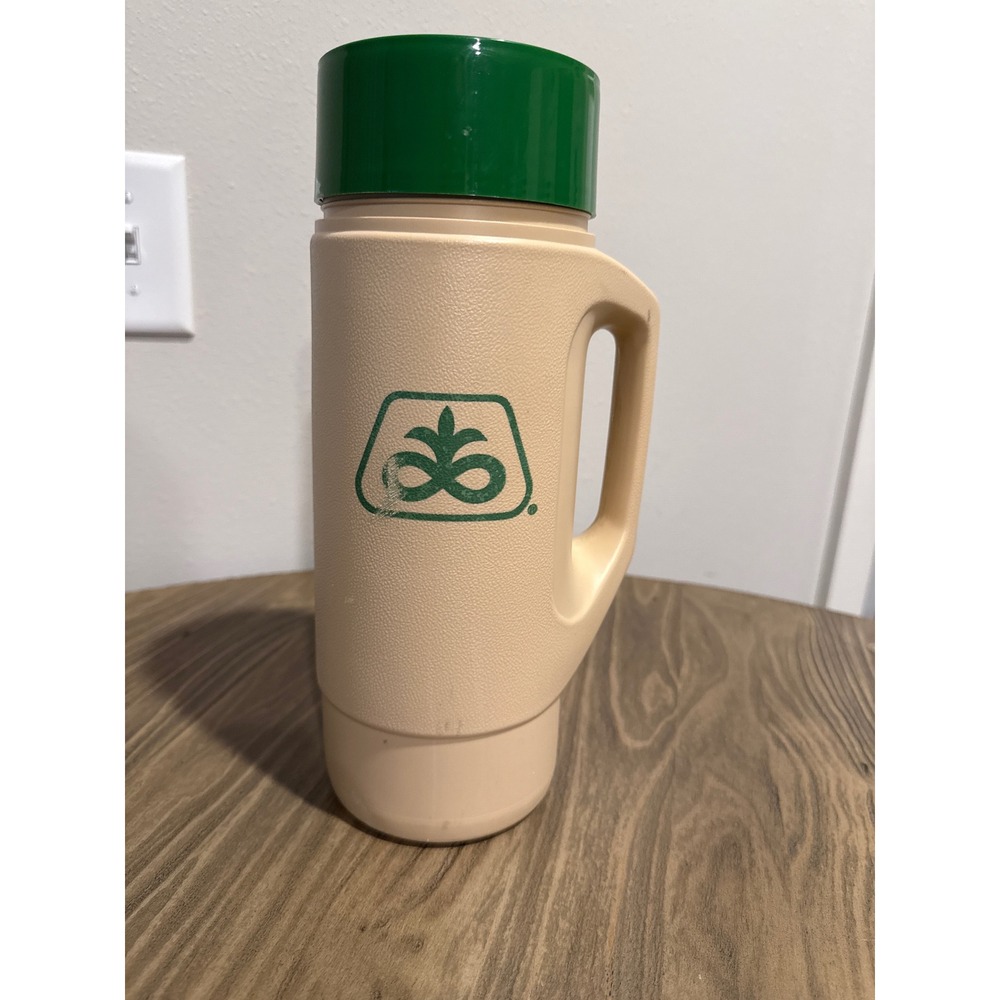 Vintage Thermos Pioneer Seed Corn Logo 32oz #4415 Tan Green 11.5" Wide Mouth Jug
